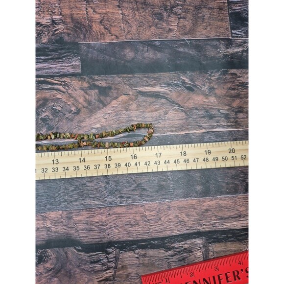 VTG Long Earth Tone Stone Beaded Necklace Green Pink Brown Knotted Closure Boho - Picture 5 of 5